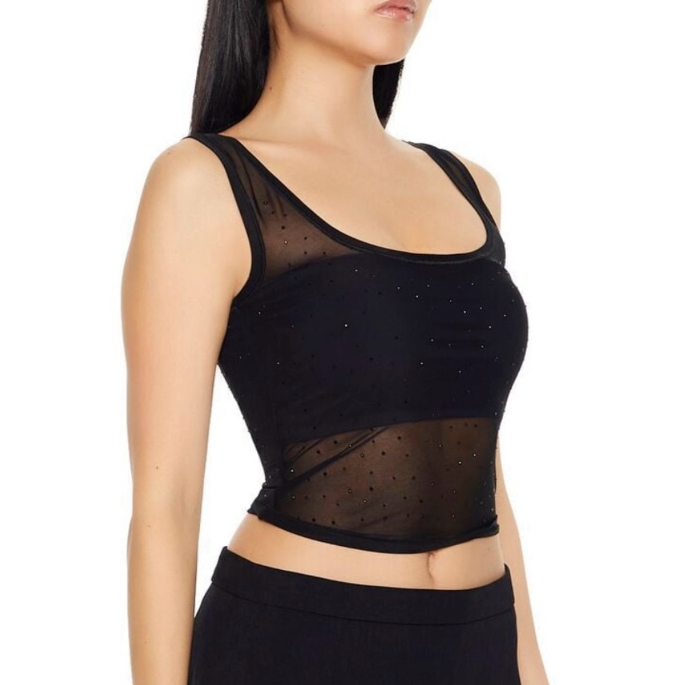 Forever 21 Black Sheer Mesh rhinestone Tank Top